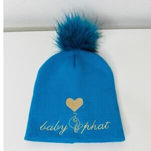 Baby Phat Blue with Gold Logo and Heart Pom Beanie OS